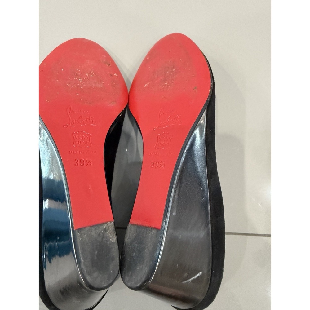 Christian Louboutin Black Suede Leather Wedge Slip-On Heel EU 39.5 - Picture 12 of 14